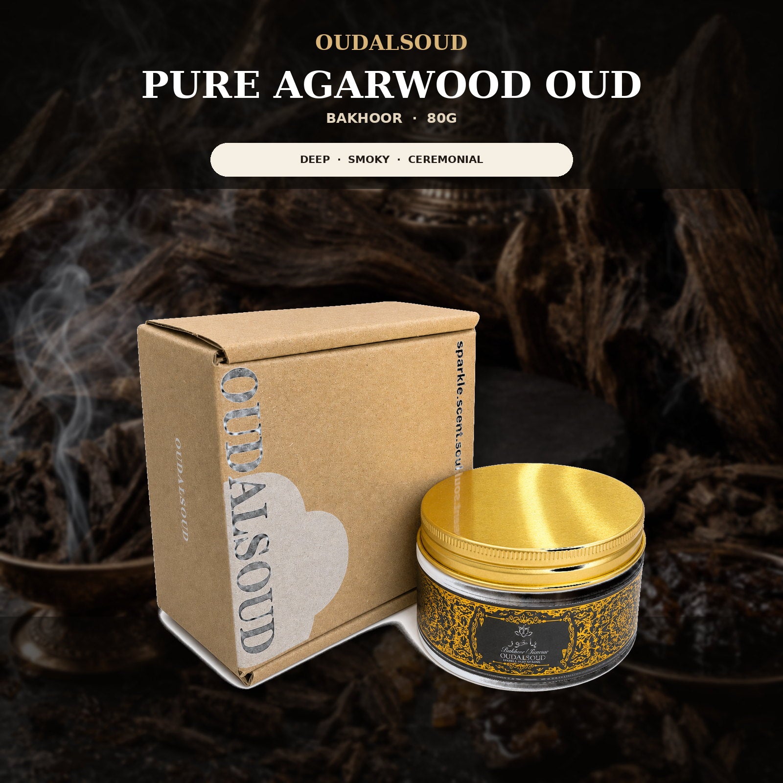 Pure Agarwood Oud Bakhoor Incense – 80g | Intense Long-Lasting Arabic Fragrance Gift Box