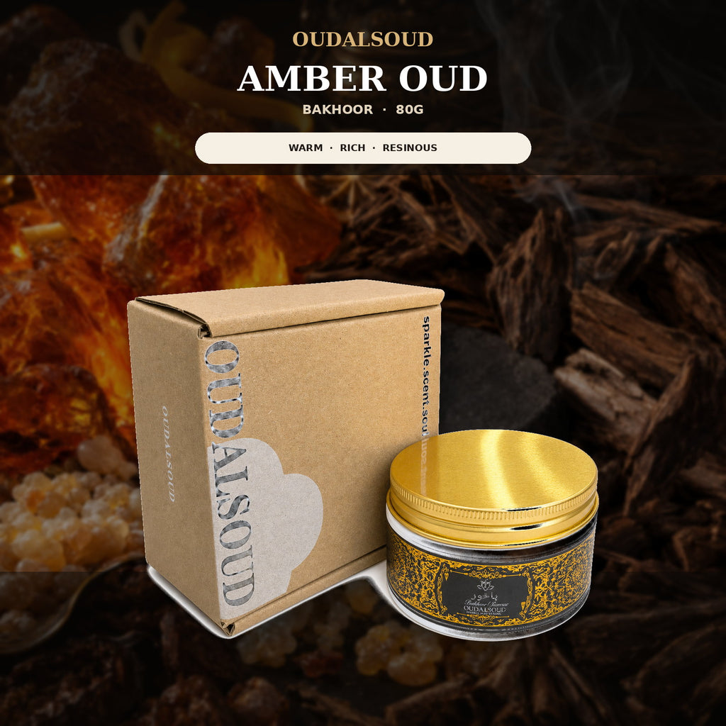 Amber Oud Bakhoor Incense – 80g | Long-Lasting Rich Arabic Home Fragrance Gift Box