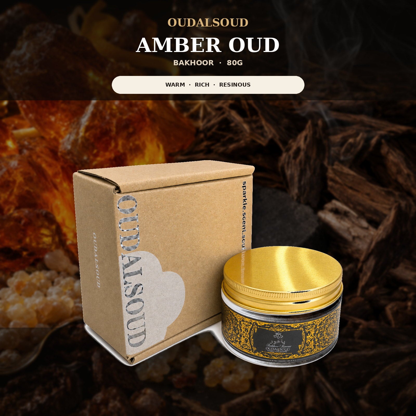 Amber Oud Bakhoor Incense – 80g | Long-Lasting Rich Arabic Home Fragrance Gift Box