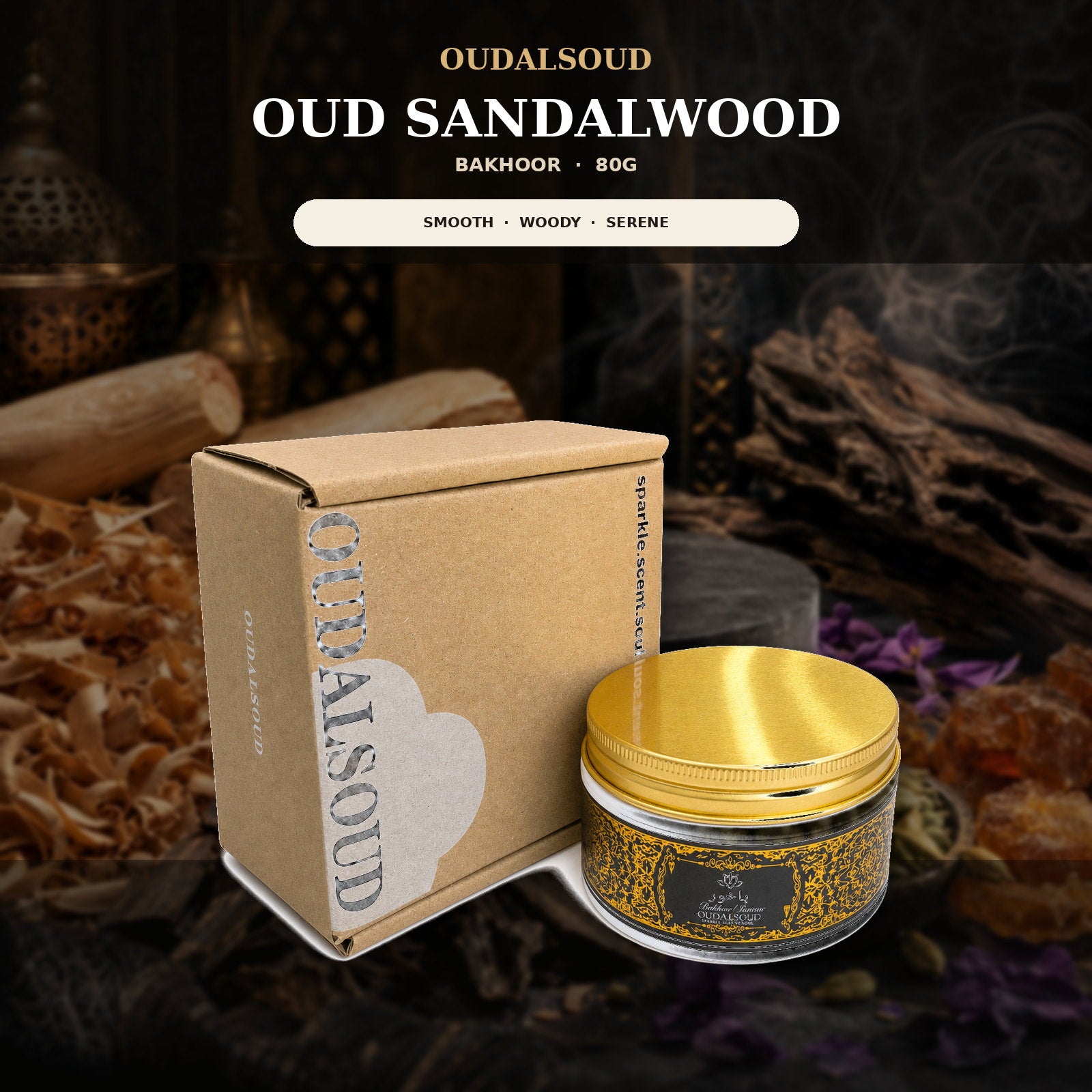 Oud Sandalwood Bakhoor Incense – 80g | Long-Lasting Woody Arabic Fragrance Gift Box