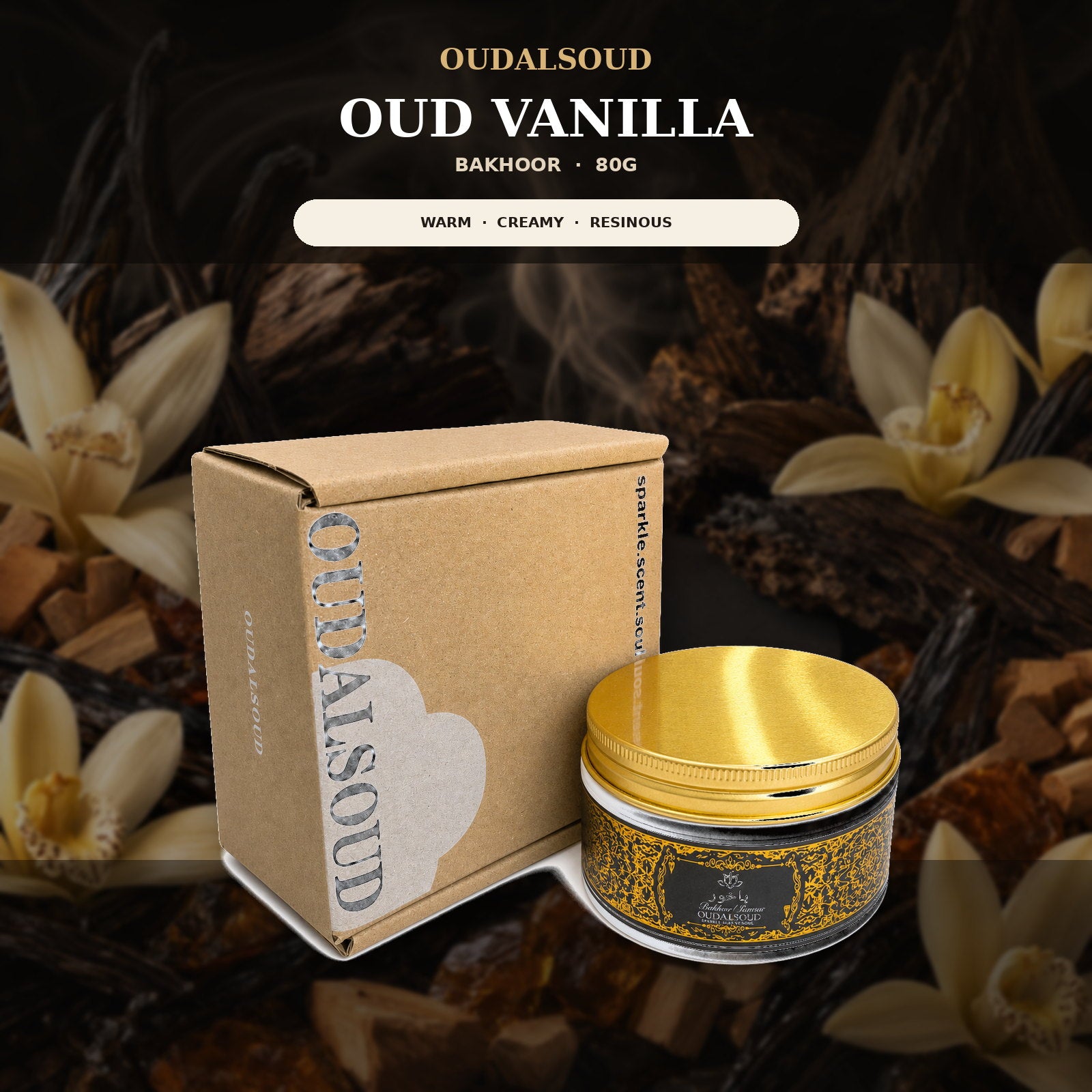 Oud Vanilla Bakhoor Incense – 80g | Long-Lasting Arabic Home Fragrance Gift Box