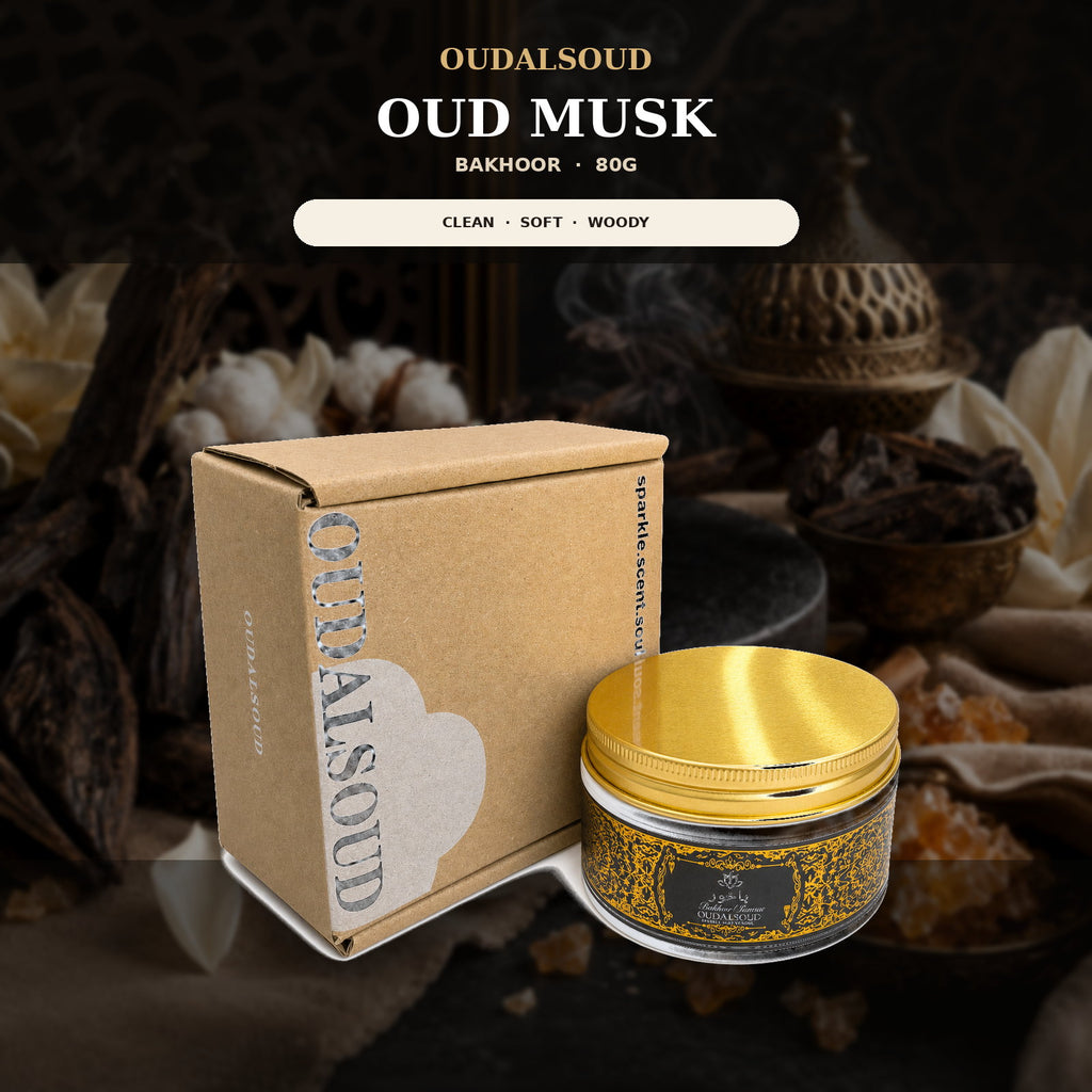 Oud Musk Bakhoor Incense – 80g | Long-Lasting Soft Woody Home Fragrance Gift Box