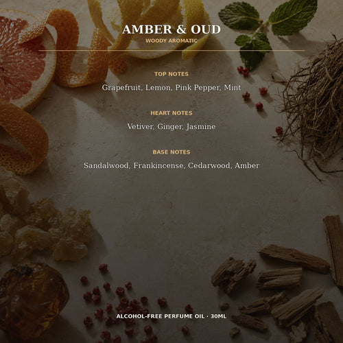 Amber & Oud Alcohol-Free Perfume Oil – 30ml | Long-Lasting Woody Aromatic Fragrance