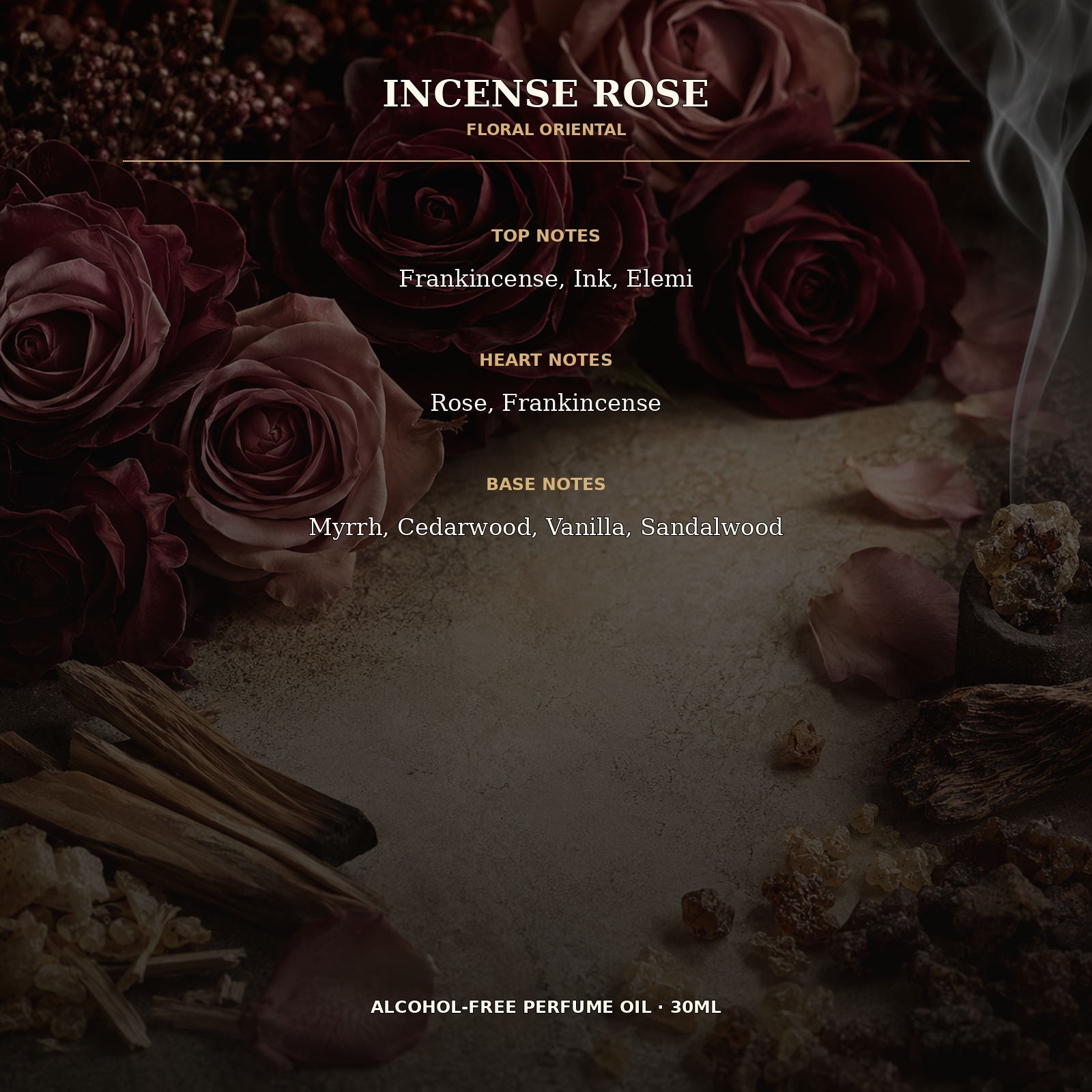 Incense Rose Alcohol-Free Perfume Oil – 30ml | Long-Lasting Floral Oriental Fragrance