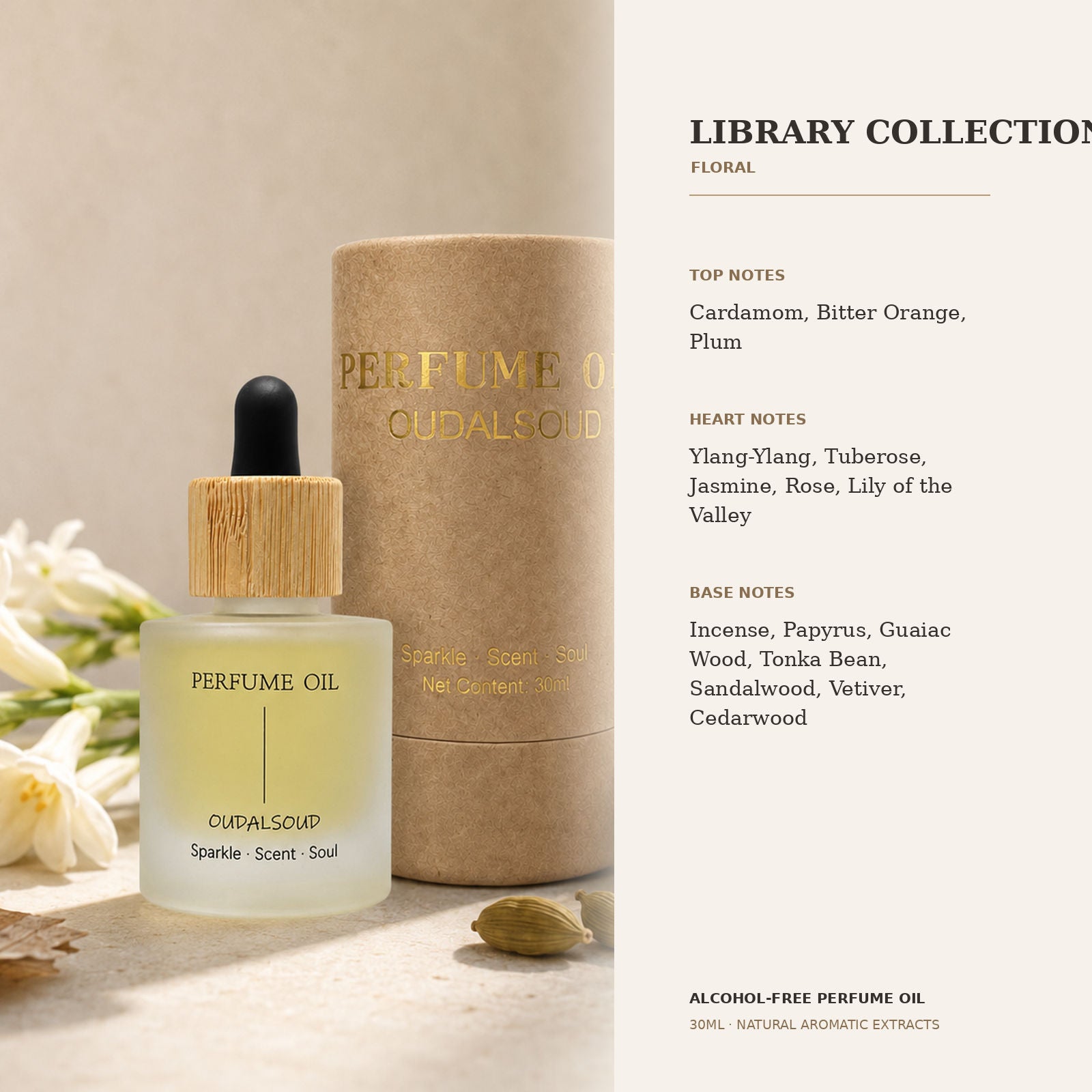 Library Collection Tuberose Alcohol-Free Perfume Oil – 30ml | Long-Lasting Floral Fragrance