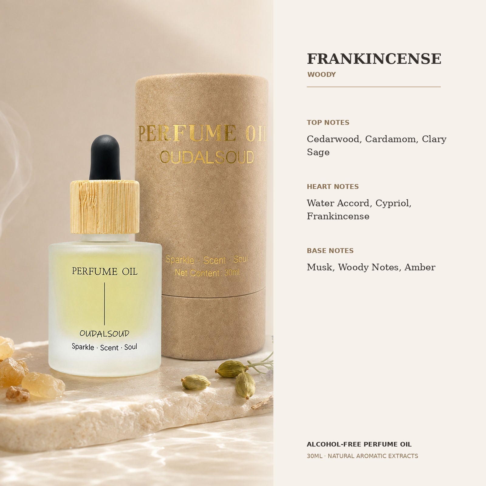 Frankincense Alcohol-Free Perfume Oil – 30ml | Long-Lasting Woody Fragrance