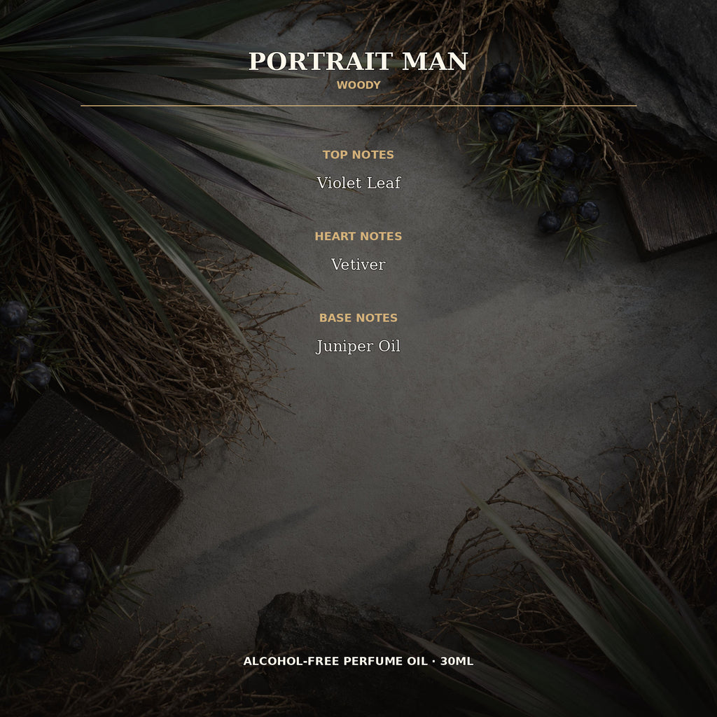 Portrait Man Vetiver Alcohol-Free Perfume Oil – 30ml | Long-Lasting Woody Fragrance