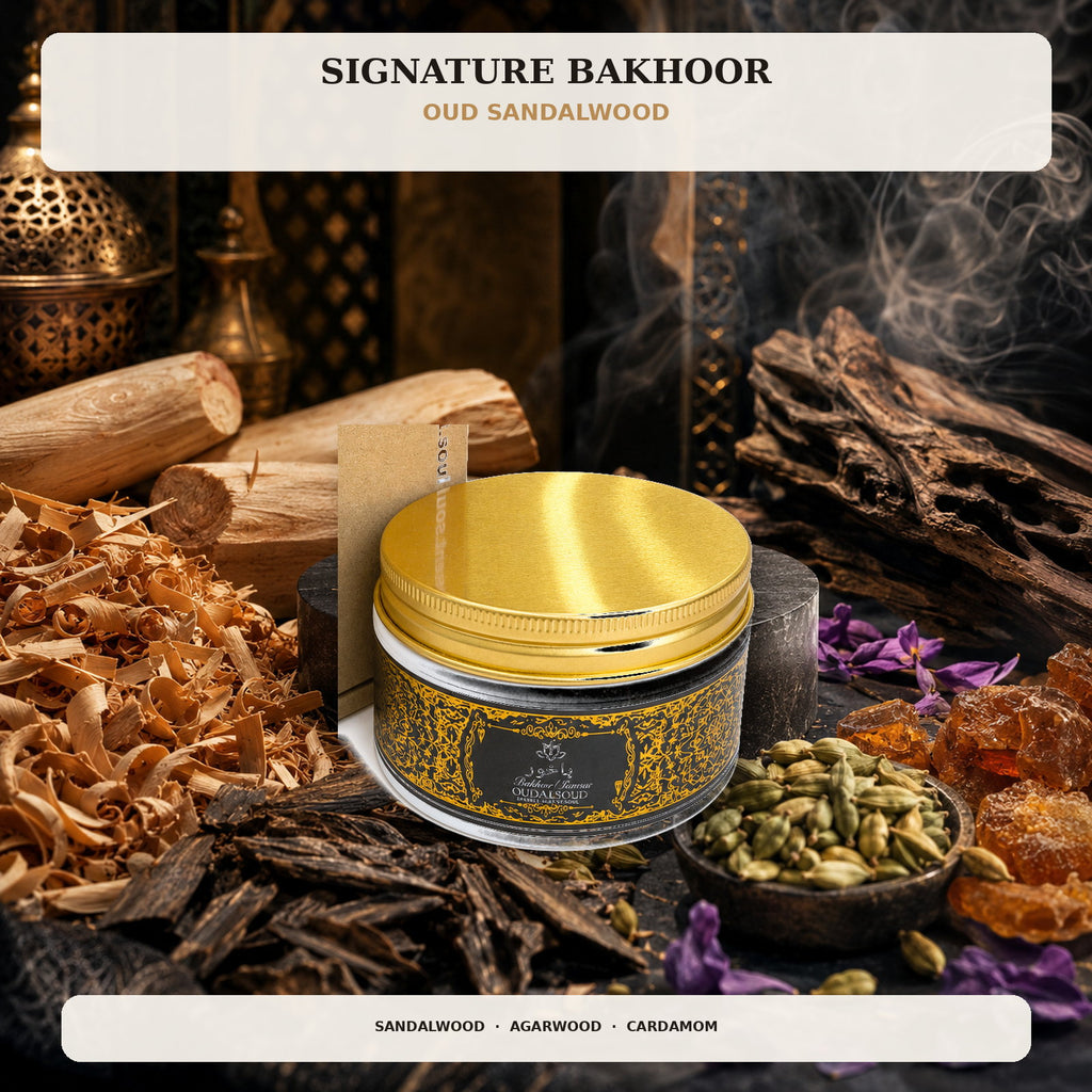 Oud Sandalwood Bakhoor Incense – 80g | Long-Lasting Woody Arabic Fragrance Gift Box