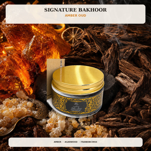 Amber Oud Bakhoor Incense – 80g | Long-Lasting Rich Arabic Home Fragrance Gift Box