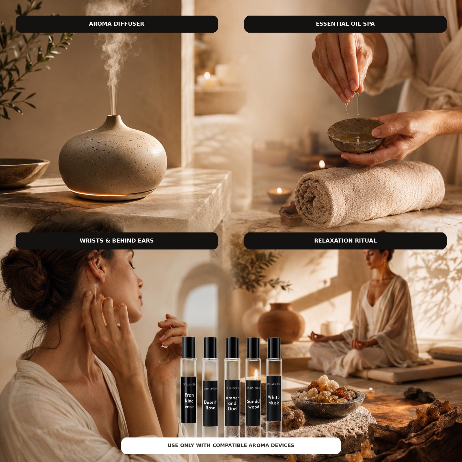 OUDALSOUD Alcohol-Free Perfume Oil Discovery Set I – 5 × 10ml | Long-Lasting Natural Fragrance Gift Set