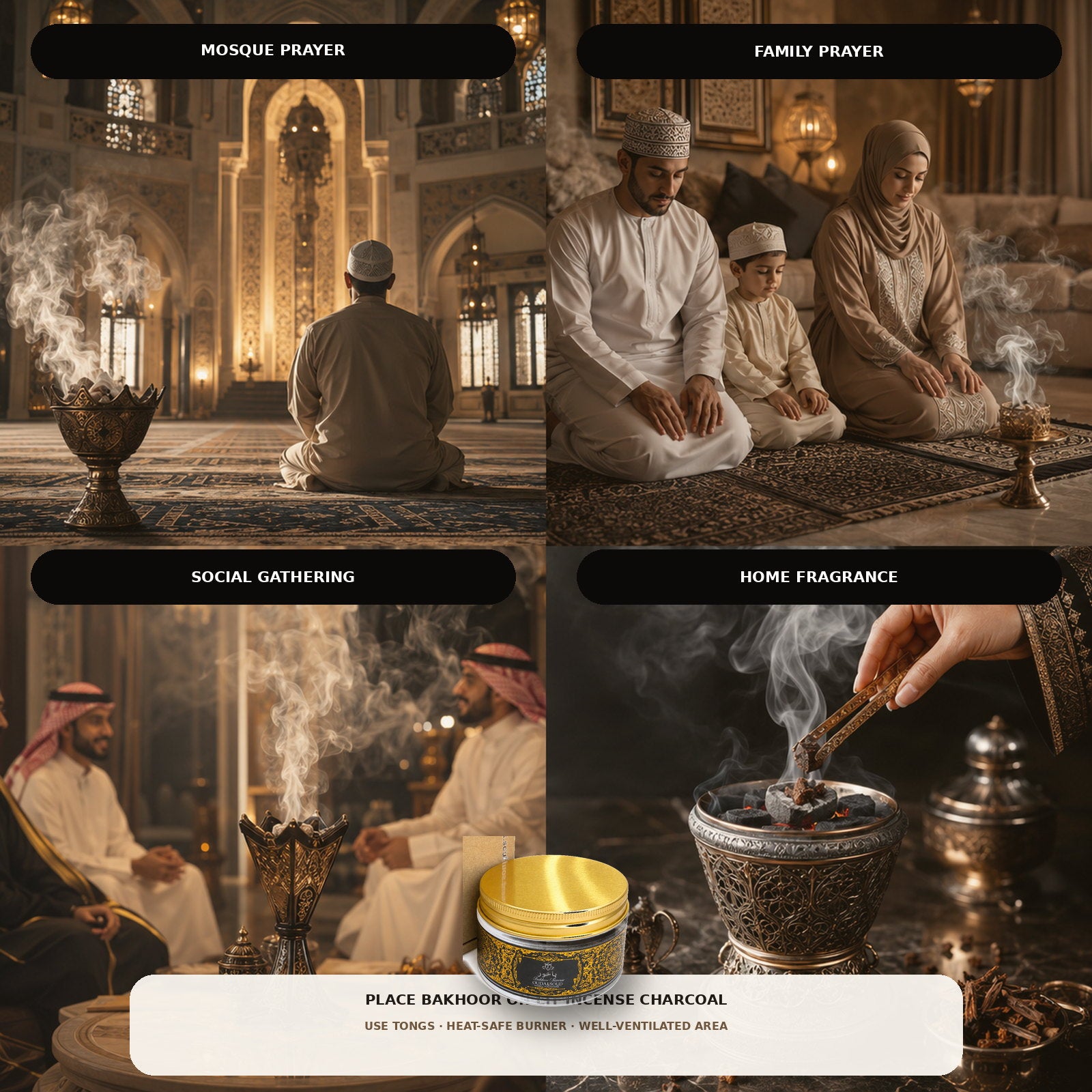 Oud Vanilla Bakhoor Incense – 80g | Long-Lasting Arabic Home Fragrance Gift Box
