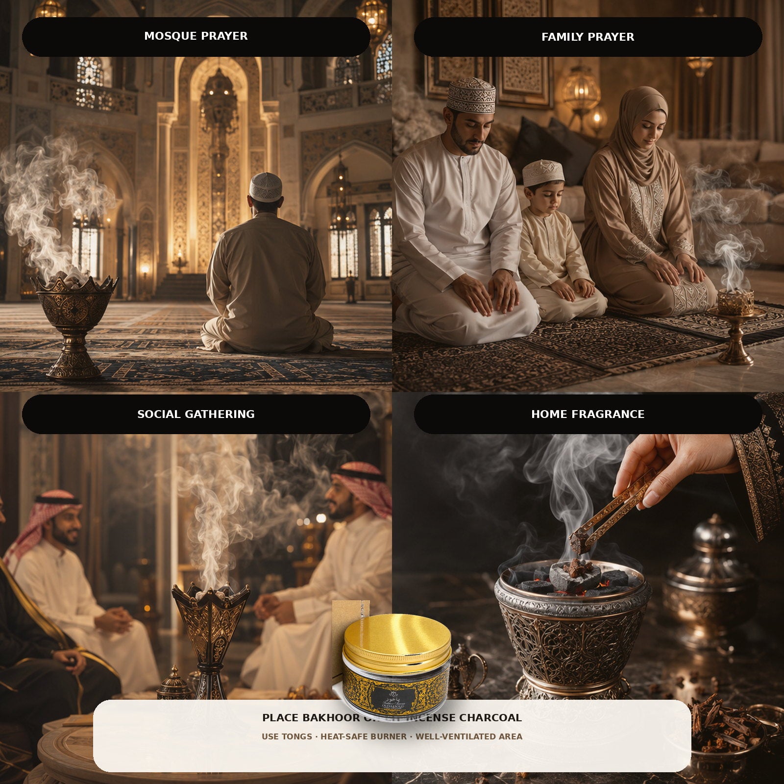 Oud Sandalwood Bakhoor Incense – 80g | Long-Lasting Woody Arabic Fragrance Gift Box