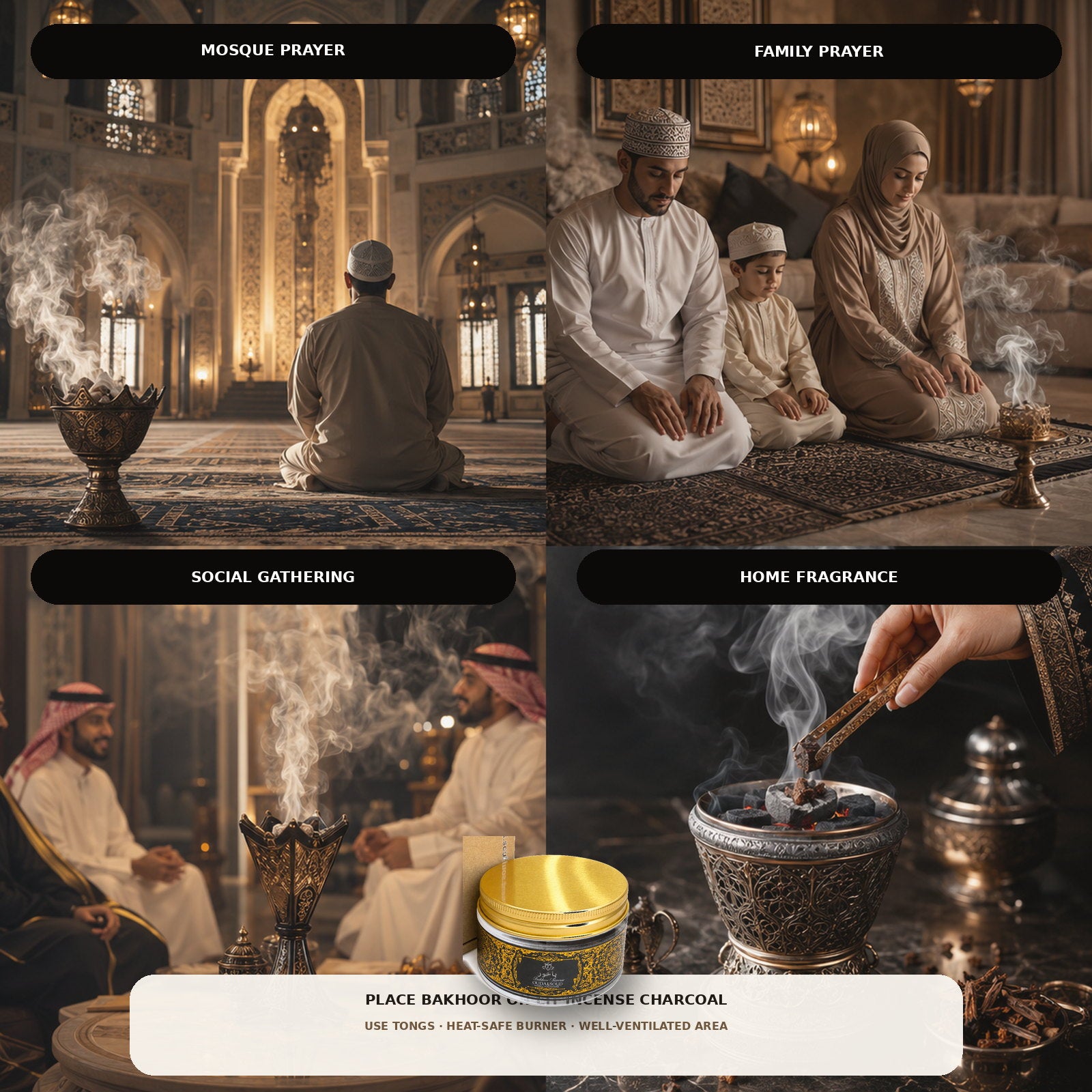 Oud Musk Bakhoor Incense – 80g | Long-Lasting Soft Woody Home Fragrance Gift Box